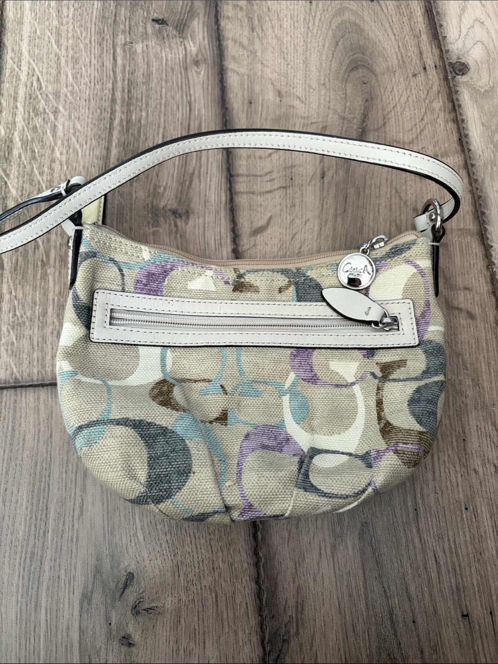 Coach Multicolor Signature Canvas Small Shoulder Bag with Cream Trim